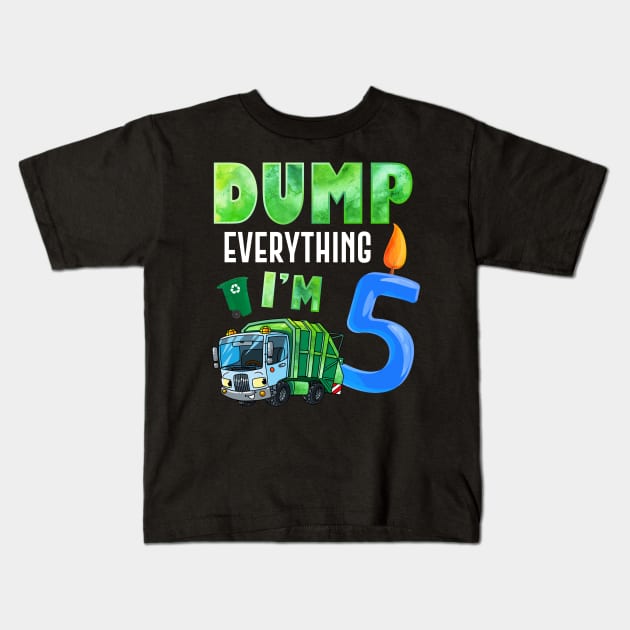 Recycling Trash 5 Years Old Garbage Truck 5th Birthday Kids Kids T-Shirt by ReneeShitd